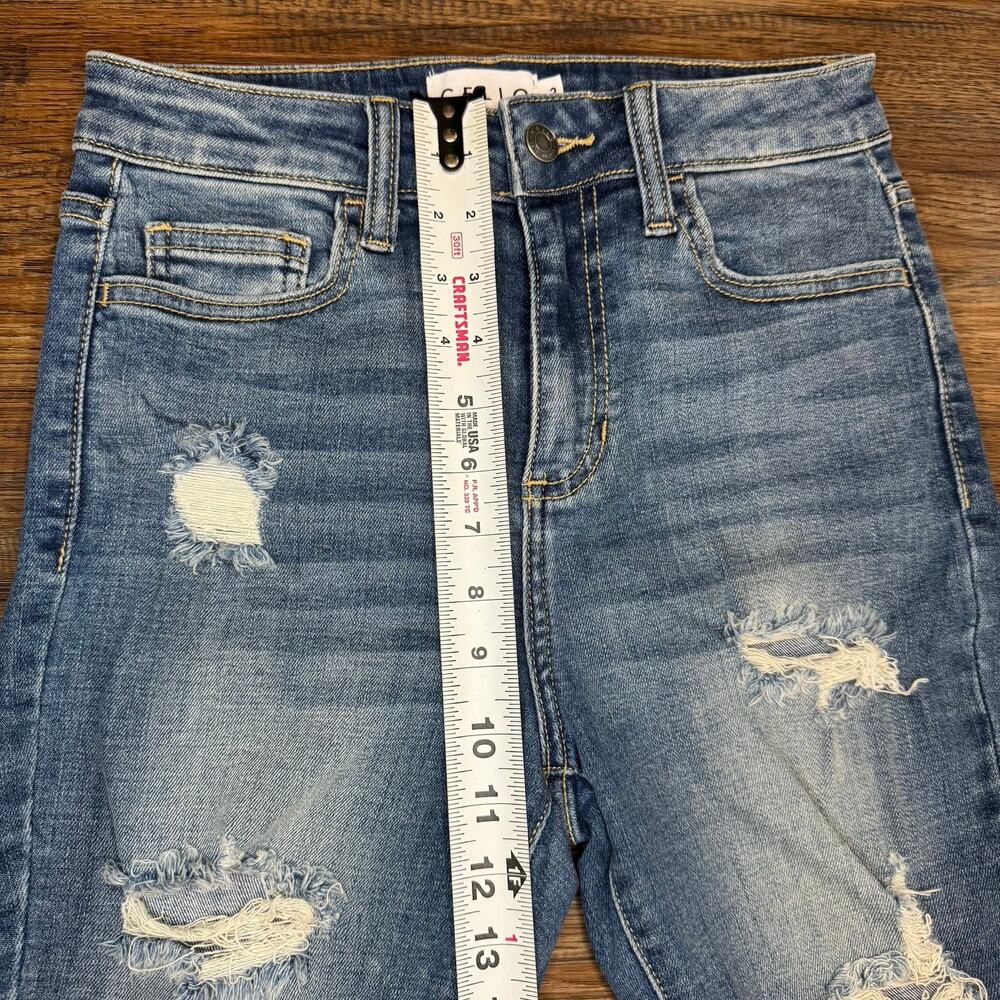 Cello Jeans High Rise ankle Skinny Medium Wash Size 3 distressed Raw Hem STRETCH - Picture 8 of 14